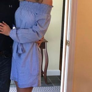 Express blue/white stripe off shoulder dress